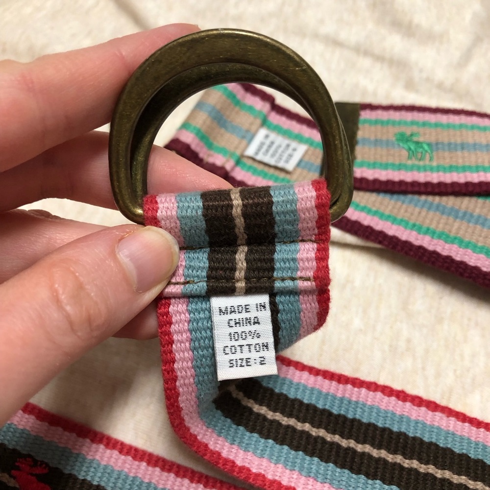 Lot of Two Ambercrombie and Fitch Cotton D Ring Belts Stripes Y2K Adjustable - Picture 2 of 6